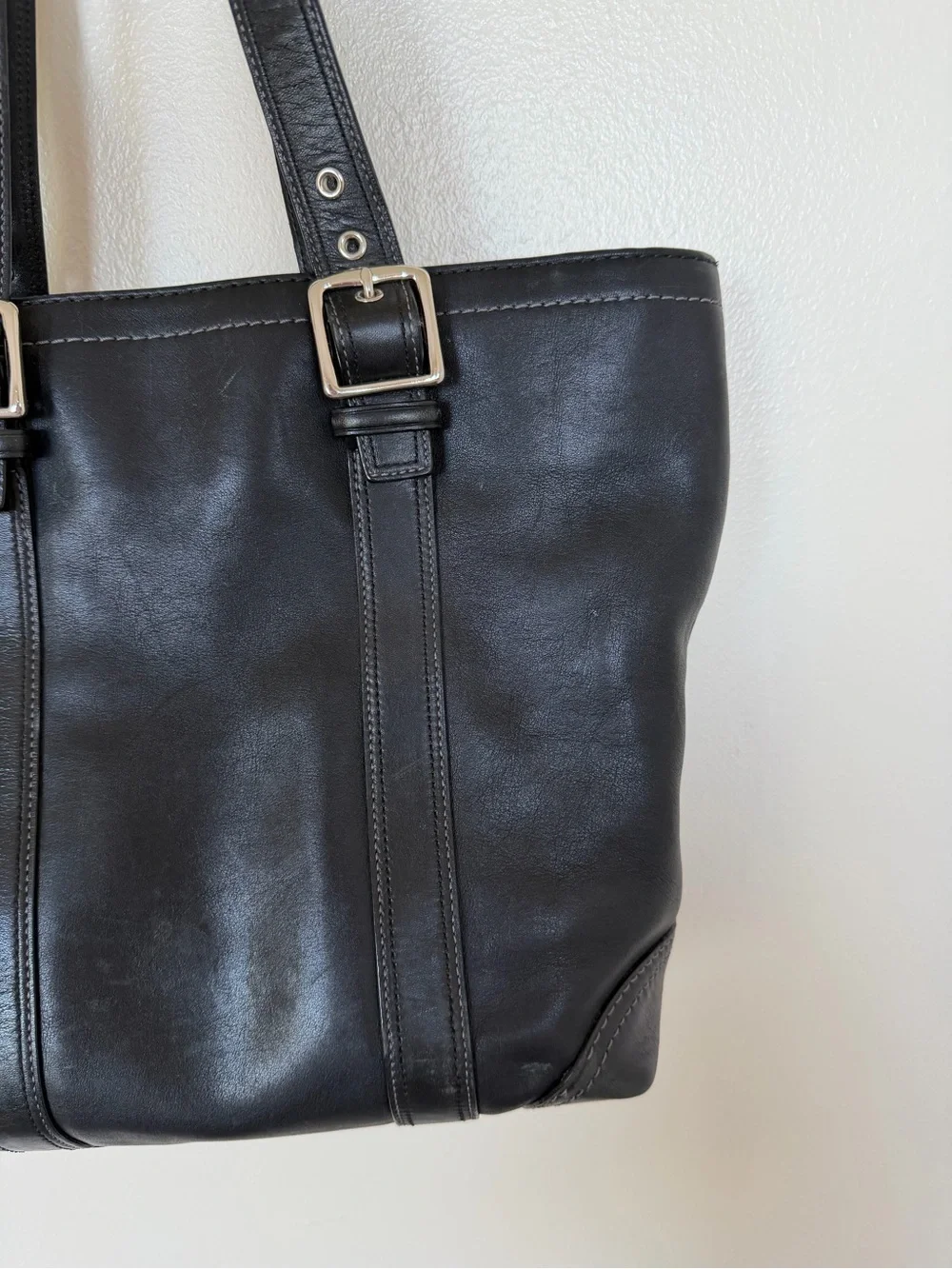 COACH Hampton F10194 Vintage Black Smooth Leather Tote Shoulder Bag